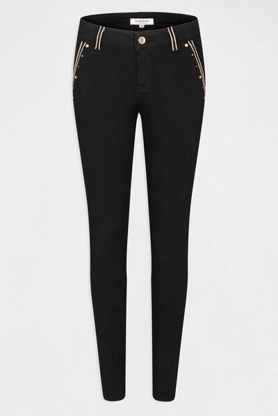 Standard waisted skinny jeans with studs black ladies'