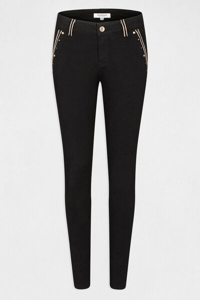 Standard waisted skinny jeans with studs black ladies'