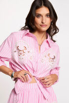 Oversized striped shirt pink women