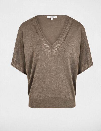 Jumper V-neck short sleeves khaki green women