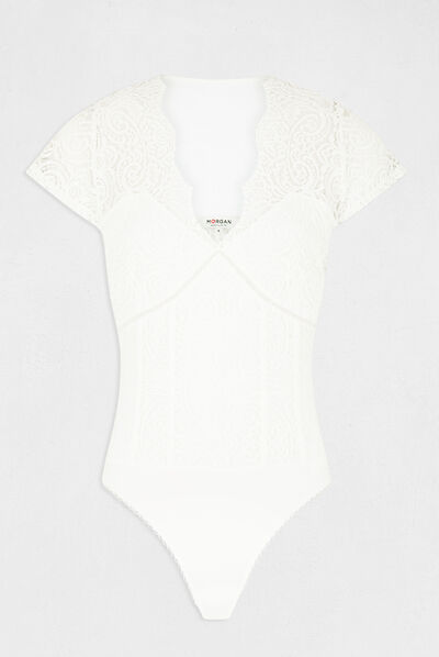 Short-sleeved t-shirt with lace ecru ladies'