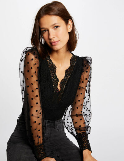 Long-sleeved body with lace black ladies'