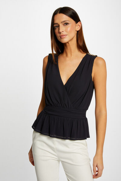 Sleeveless blouse with chain details navy ladies'