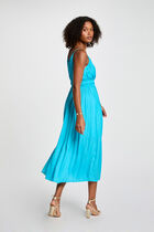Pleated straight midi dress sky blue women