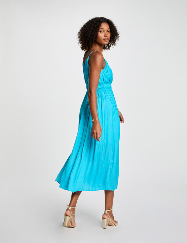 Pleated straight midi dress sky blue women