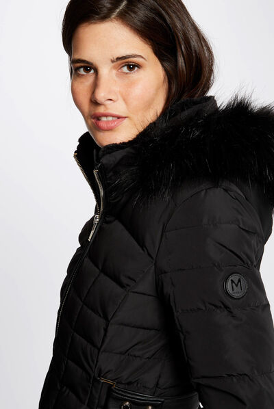 Straight padded jacket with hood black ladies'