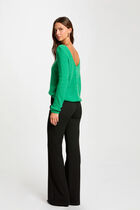 Gilet manches longues col en V vert femme