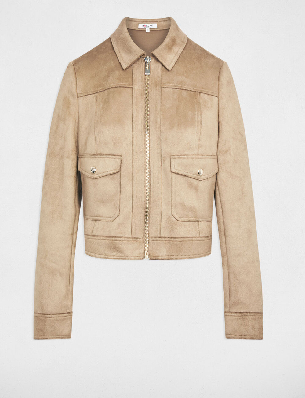 Short suede jacket taupe women