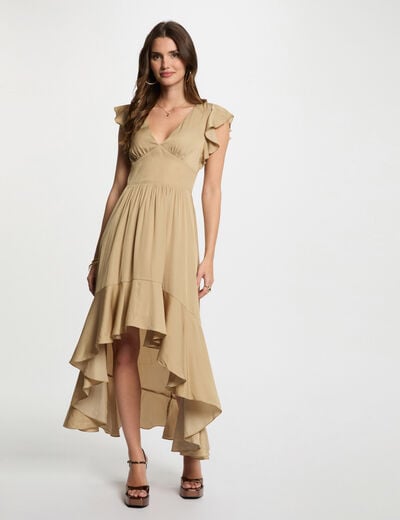 Satin maxi straight dress beige women