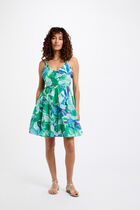 Robe courte trapèze imprimée multicolore femme