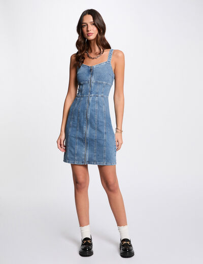 Mini fitted denim dress stone wash denim women