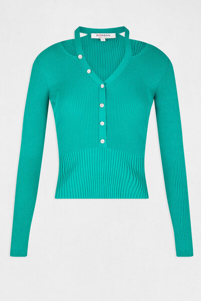 Long-sleeved jumper with buttons mid-green ladies'