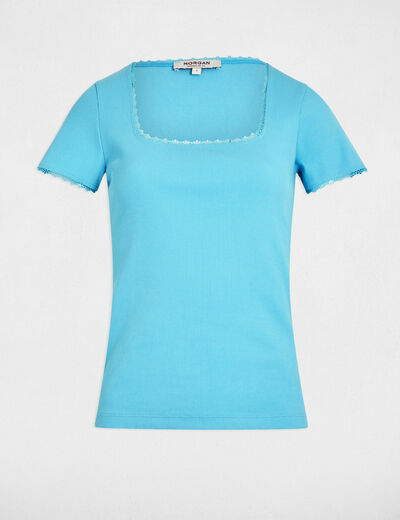 Short-sleeved ribbed t-shirt sky blue women
