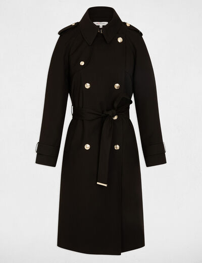 Long belted trench coat black women