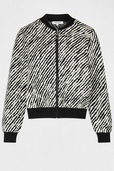 Zipped cardigan with animal print beige ladies'