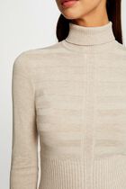 Knitted fitted dress with turtleneck sand women