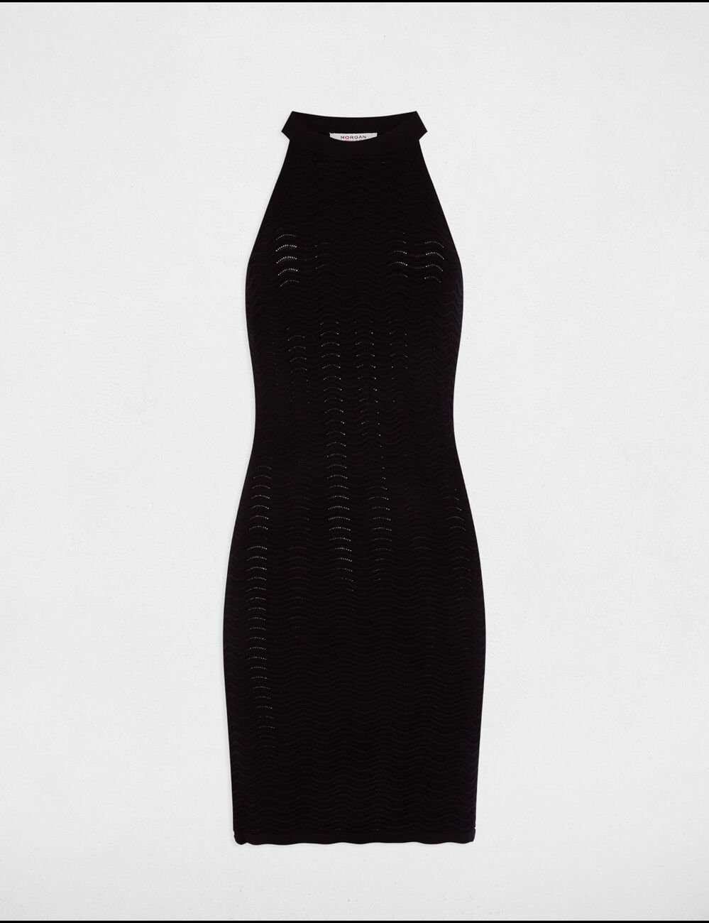 Robe tricot courte ajustée noir femme