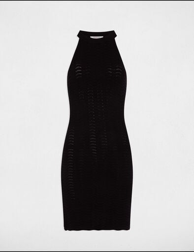 Robe tricot courte ajustée noir femme