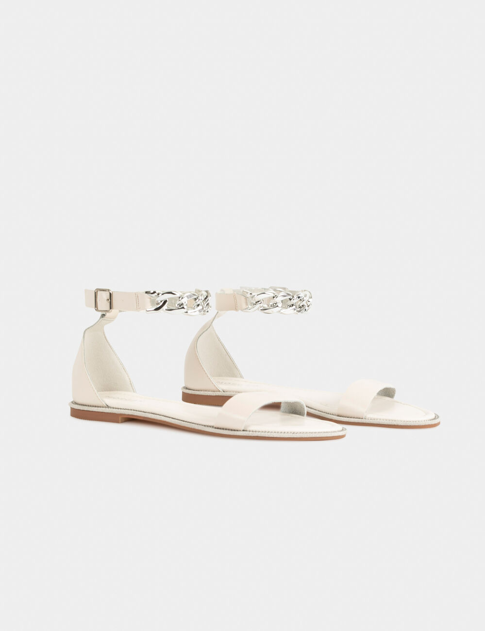 Sandales plates avec chaîne beige femme