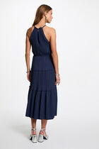 Robe midi droite satin bleu pétrole femme