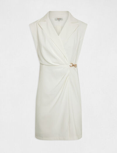 Dress with wrap-over effect and ornament ecru ladies'