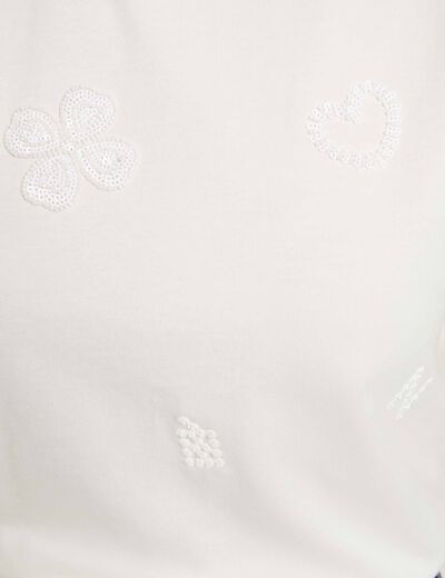 Embroidered round neck t-shirt white women