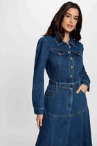 Fitted long dress raw denim women