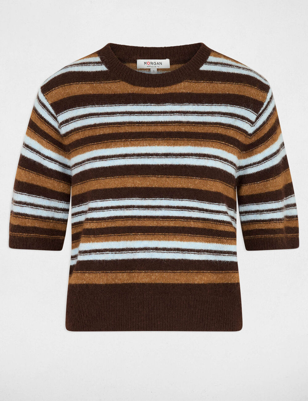 Striped short-sleeve sweater brown women