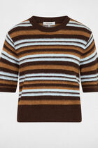 Striped short-sleeve sweater brown women