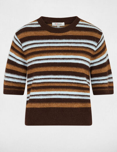 Striped short-sleeve sweater brown women
