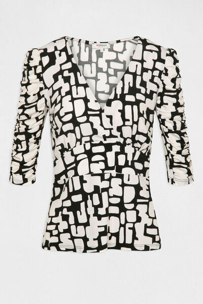 Printed 3/4-length sleeved t-shirt ecru ladies'
