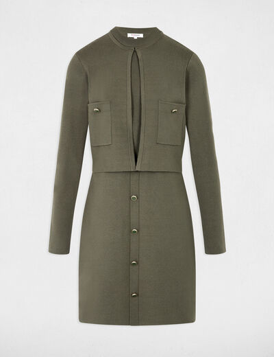 Knitted 2-in-1 effect dress khaki green women