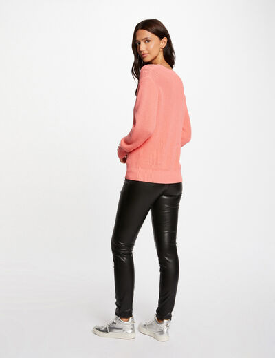 Long-sleeved jumper with V-neck coral ladies'