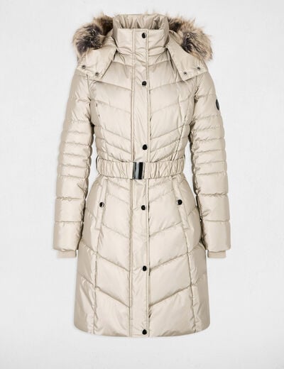 Fitted mid-length puffer jacket gold yellow women