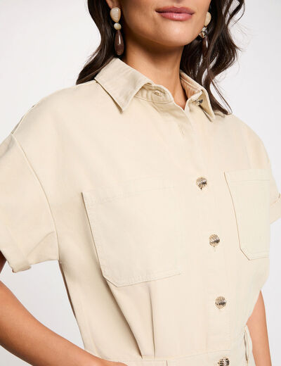 Fitted denim jumpsuit shorts light beige women