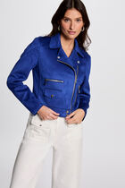 Zipped short suede jacket electric blue women