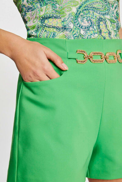 Straight city shorts with ornament green ladies'