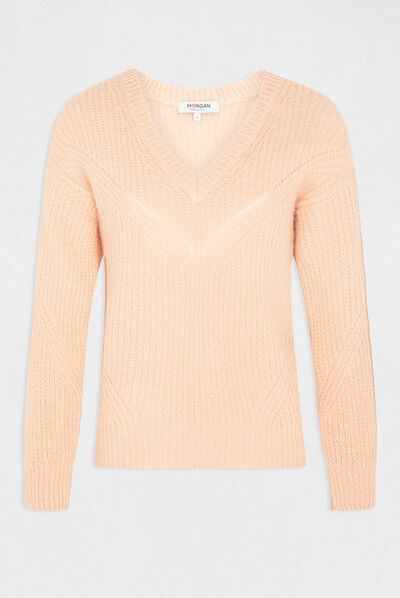 Long-sleeved jumper with V-neck light orange ladies'