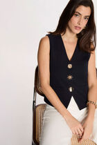 Sleeveless V-neck cardigan navy blue women