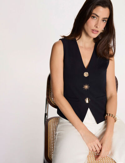 Sleeveless V-neck cardigan navy blue women