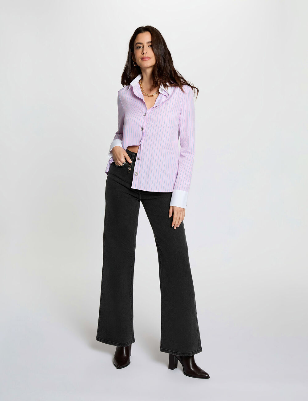 High-waisted wide-leg jeans black denim women