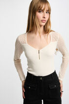 Jumper with openwork sleeves ivory women