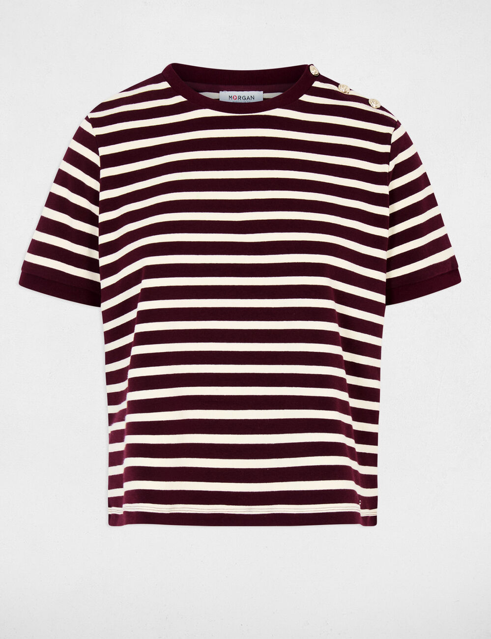 Striped t-shirt with round neck plum women