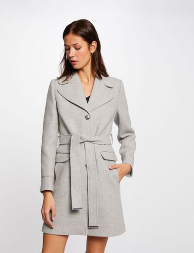Straight belted coat light grey ladies'