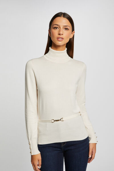 Long-sleeved jumper with ornament ivory ladies'