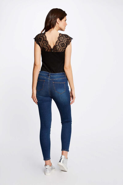 Short-sleeved t-shirt with lace black ladies'