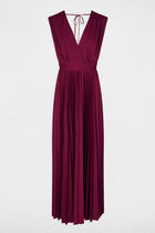 Pleated maxi straight dress plum women