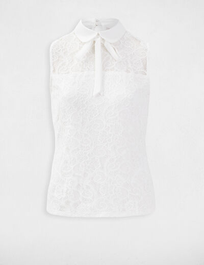 Sleeveless lace blouse with lining white women