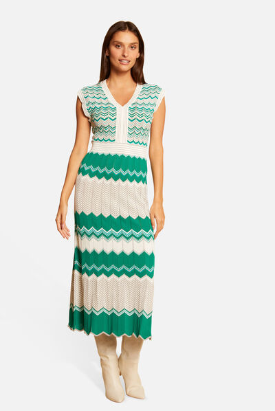 Maxi straight jumper dress chevron print green ladies'