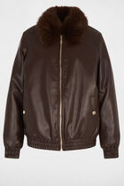 Short jacket with fur collar dark brown women